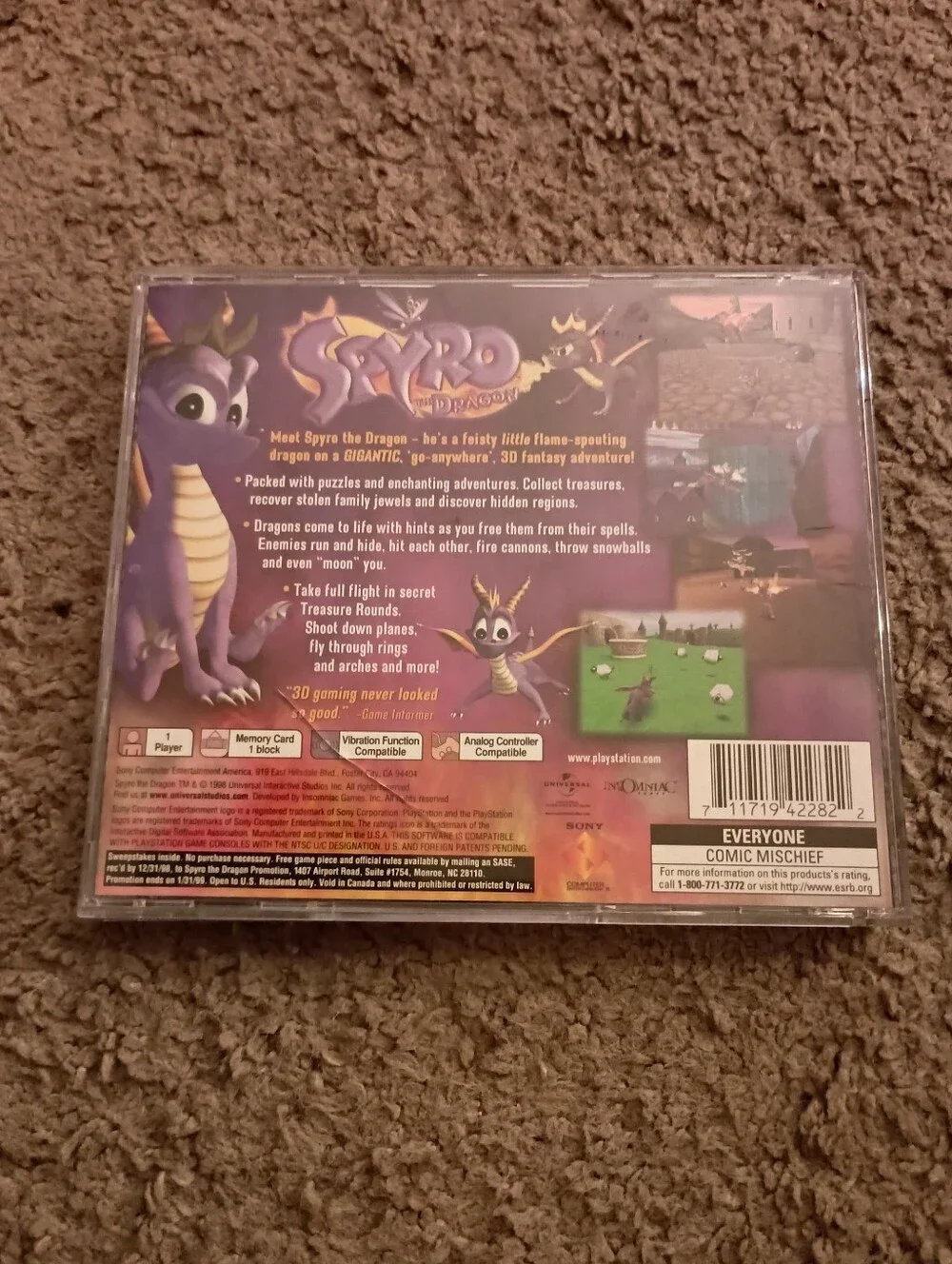 Spyro The Dragon PlayStation 1 DISC CASE NO MANUAL PRE-OWNED